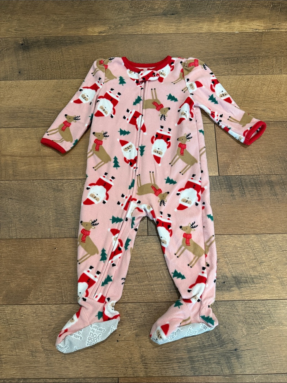 Carter's Pink Santa & Reindeer Footed One-Piece Pajama